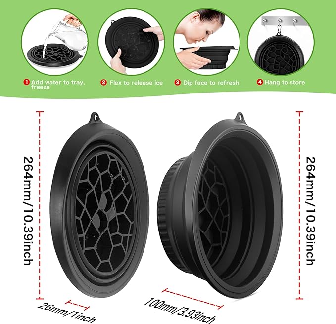 Foldable Ice Bowl with Built-In Ice Tray – Silicone Facial Ice Bath for Shrinking Pores, Boosting Circulation, Cold Plunge Skincare Gift for Men & Women (Black)