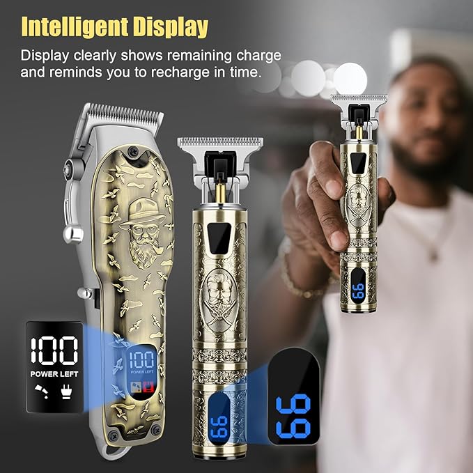 Professional Hair Clipper Set for Men Electric Shaver Razor Cordless Hair Cutting Barber Clippers Beard Trimmer Men’s Grooming Kit Gifts for him (Bronze)