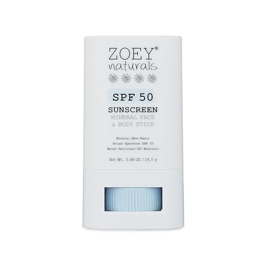 Zoey Naturals SPF 50 Mineral Sunscreen Stick for Babies & Kids - Safe Sunblock Moisturizer for Body & Face - with Rose Hips Oil, Zinc Oxide, Cruelty Free and Reef Safe, Made in USA
