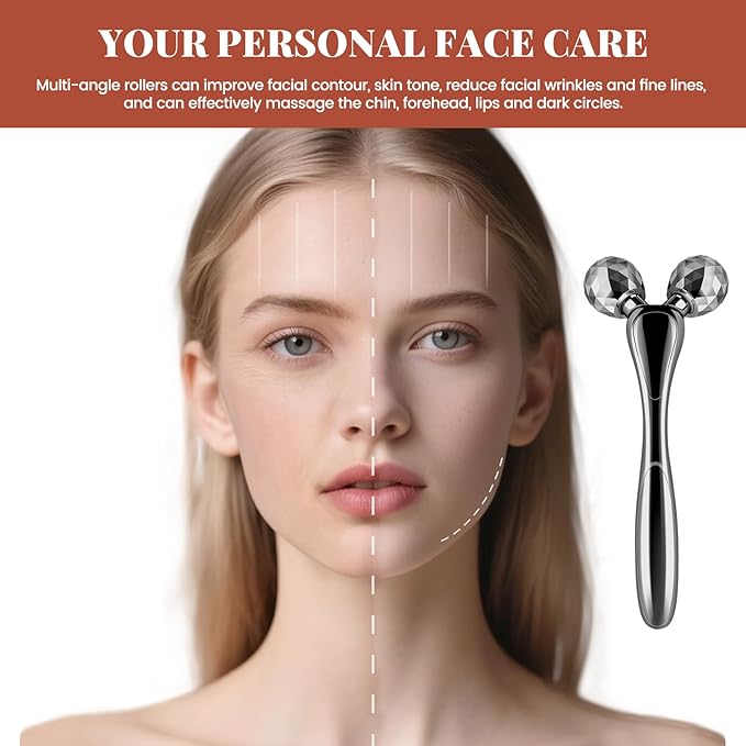 3D Facial Massager Rollers Lifting Massager, Skin Care Face Body Massager Firming Tools for Body Relaxation Massage, Kneading, Body Slimming and V-Shaped Face Lift, Anti-Wrinkle (Gunmetal)