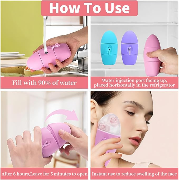 Ice Roller for Face and Eye Massager for Face, Eyes and Neck Naturally Conditioning and Skin Care,De-Puff Eye Bags,Reduce Migraine Pain,Reusable Massage Silicone Ice Mold (Red)