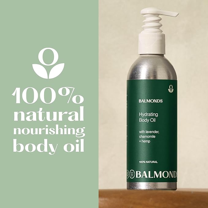 Balmonds Hydrating Body Oil - 100% Natural Skin Oil For Dry & Sensitive Skin, Fragrance Free & Made With Chamomile & Lavender, Vegan & Cruelty Free (6.8 oz)