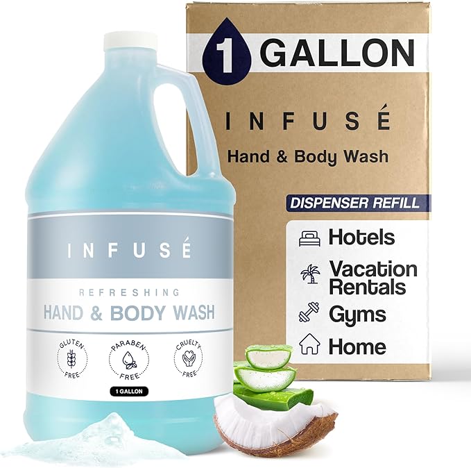 1-Shoppe All-in-Kit Hand/Body Wash | Infuse White Tea & Coconut Hotel | 1 Gallon | For Hospitality & Vacation Rentals to Refill Dispensers | (Single Gallon)