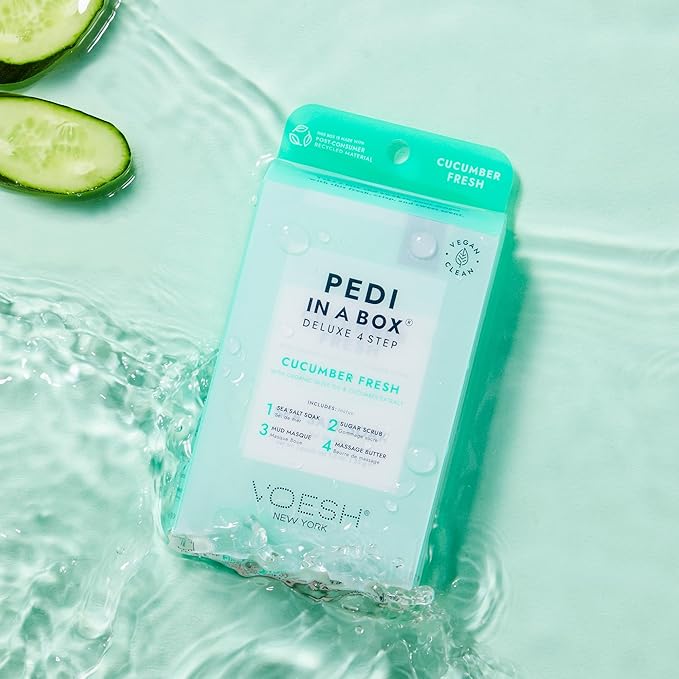 VOESH Pedi in a Box 4 Step Fresh Trio - 3 Pack of Ocean Refresh, Eucalyptus Energy Boost, & Cucumber Fresh Pedicure Set, DIY Pedi, Foot Spa