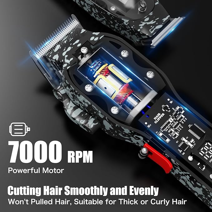 Professional Hair Clippers for Men, Cordless Barber kit for Hair Cutting & Grooming, Black Hair Clippers and Trimmer Set for Barber Haircut with LED Display, 8 Fade Taper Combs
