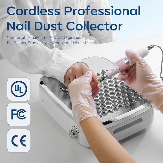 Makartt Nail Dust Collector: Rechargeable Fan Nail Extractor Vacuum with Reusable Filter, 4000 RPM Powerful Suction, Adjustable Speed Portable for Manicure Salon Home (Sylvee)