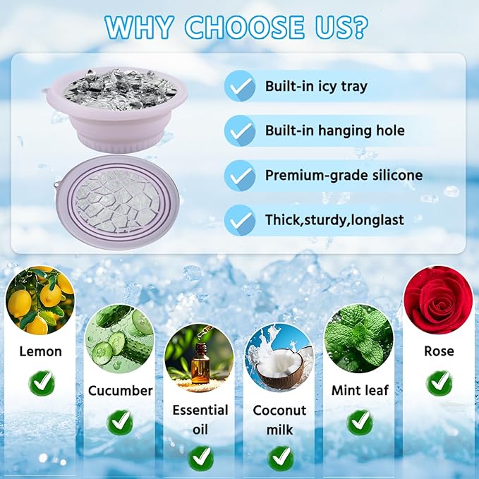Foldable Silicone Facial Ice Bath Bowl, Ice Face Bowl with Built-in Ice Tray - for Cold Immersion Therapy, Skin Tightening and Acne Relief - Portable Cold Therapy Tool for Home and Travel (Purple)