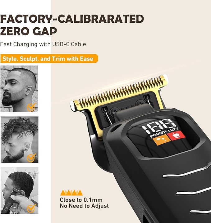 Professional Cordless Hair Clippers for Men- Hair Cutting Kit for Barbers & Family, Wireless Beard Hair Trimmers Set with LED Display, Rechargeable Hair Cutting Machine for Family (Black)