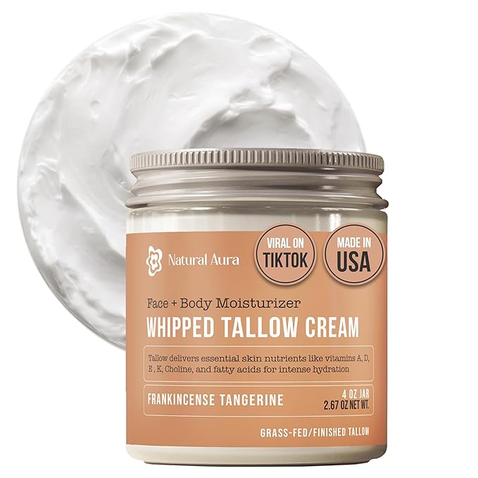 Whipped Beef Tallow for Skin - Face + Body Moisturizer, 100% Grass Fed Grass Finished Tallow and Honey Balm for Sensitive Skin - Natural Lotion - Free of Harsh Chemicals - 4oz, (Citrus Frankincense)