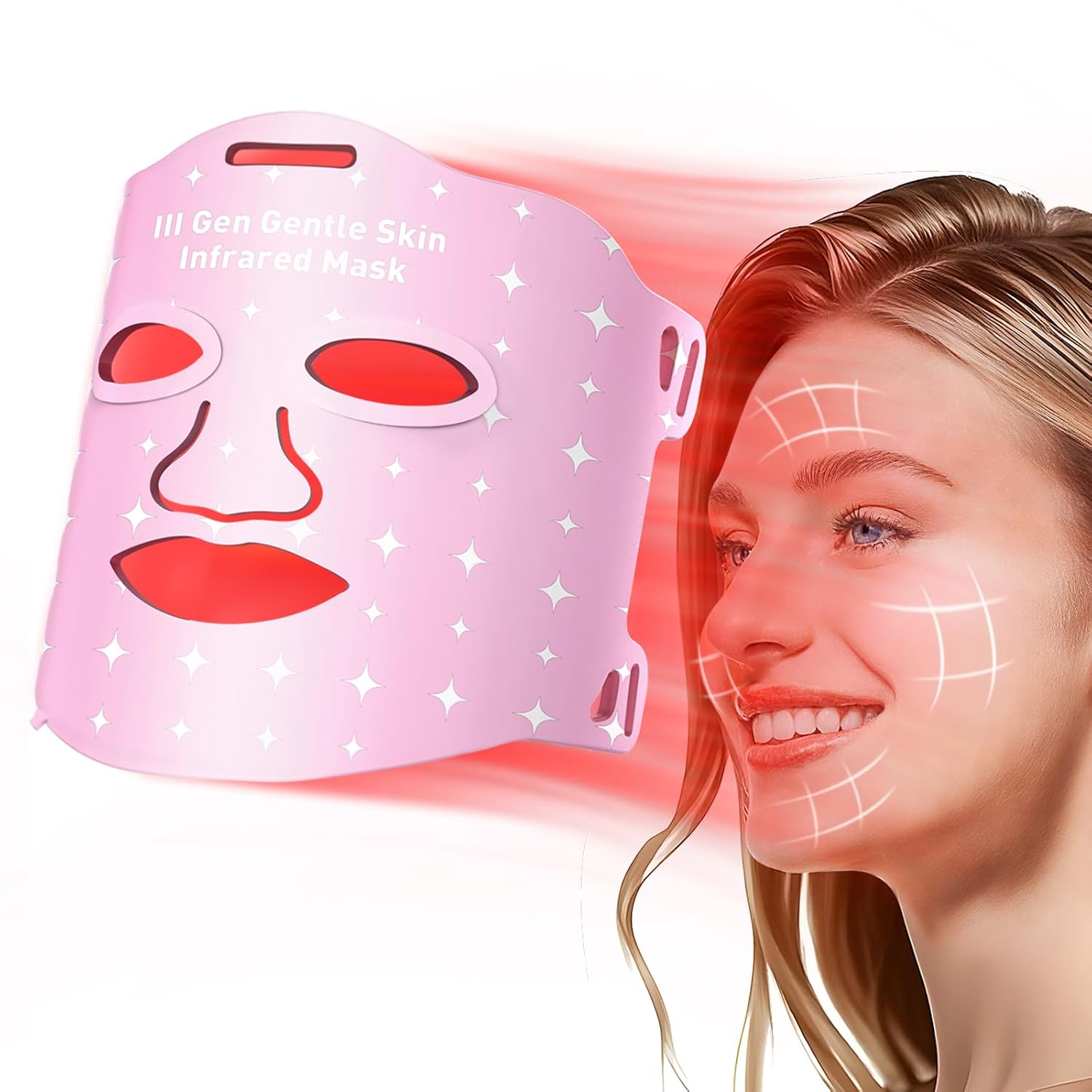 Red Light for Face,Heated LED Face Mask Light,25°C-32°C Heated Infrared Red Face Mask Light,Anti-Aging Infrared Mask