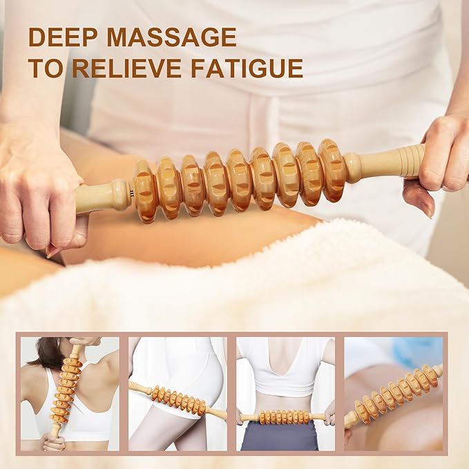 Lymphatic Drainage Massager Manual Wooden Fascia Massage Roller and Gua Sha Tool Set for Body Release Cellulite Anti Cellulite and Relieve Muscle Fatigue 3 Packs