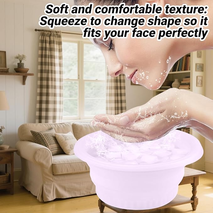 Face Bowl for Ice with Built-in Icetray,Portable Foldable Silicone Face Ice Bath Bowl,Ice Bath Facial Plunge Bowl for Skin Tightening & Acne Relief,Purple