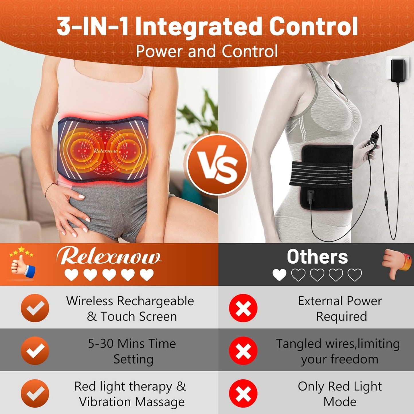 Red Light Therapy Massage Belt with 5 Heating Levels, 3 Vibration Modes, Infrared Light Therapy for Body,Wearable Light Therapy Device with Timer for Back Shoulder Waist Muscle Pain Relief