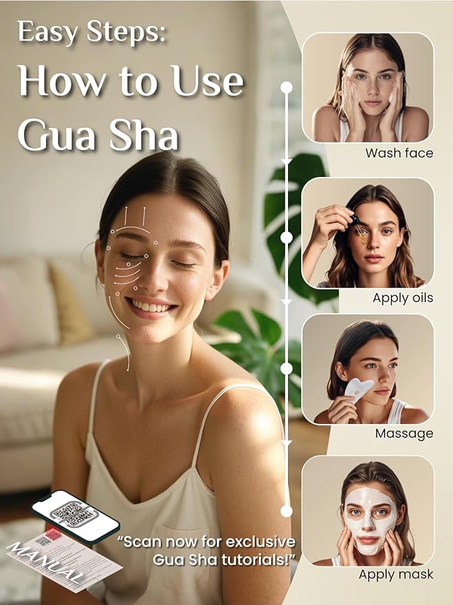 Rena Chris Gua Sha Facial Tools, Ergonomic White Jade Stone Guasha Tool for Face Massage, Manual Facial Massager Tool for Jawline Sculpting and Puffiness Reduction with Silicone Case (White)