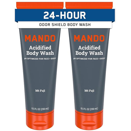 Mando Odor Shield Body Wash - 24 Hour Control - Removes Odor Better than Soap - SLS Free, Paraben Free, Skin Safe - 8.5 Ounce (Pack of 2) (Mt Fuji)
