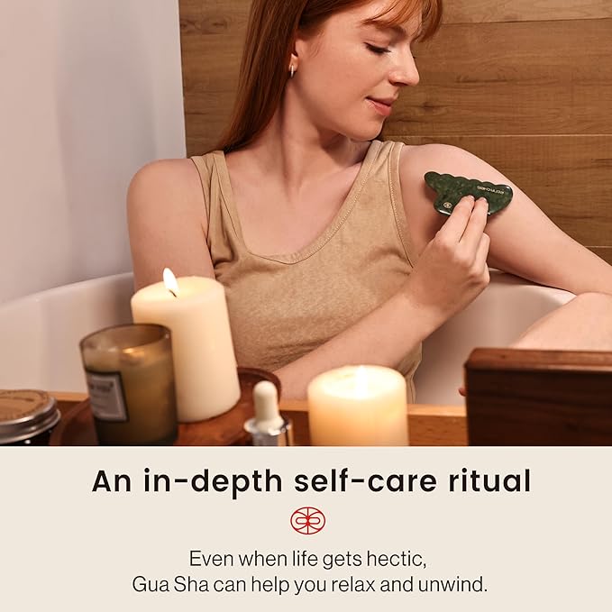 Rena Chris Gua Sha Facial Tool, Natural Xiuyan Jade Stone Body Gua Sha with Exquisite Wooden Box, Large Guasha Suitable for Face Lifting, Puffiness Reducing and Whole Body Massage, Skin Care Massager