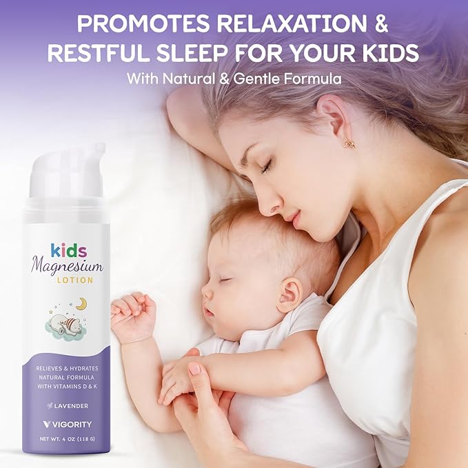 Magnesium Lotion for Kids & Babies Sleep - Bedtime Calming Body Cream with Natural Ingredients, Lavender Oil, Shea Butter & Multi Vitamins - Topical Magnesium Soothing Relief, Promotes Relaxation