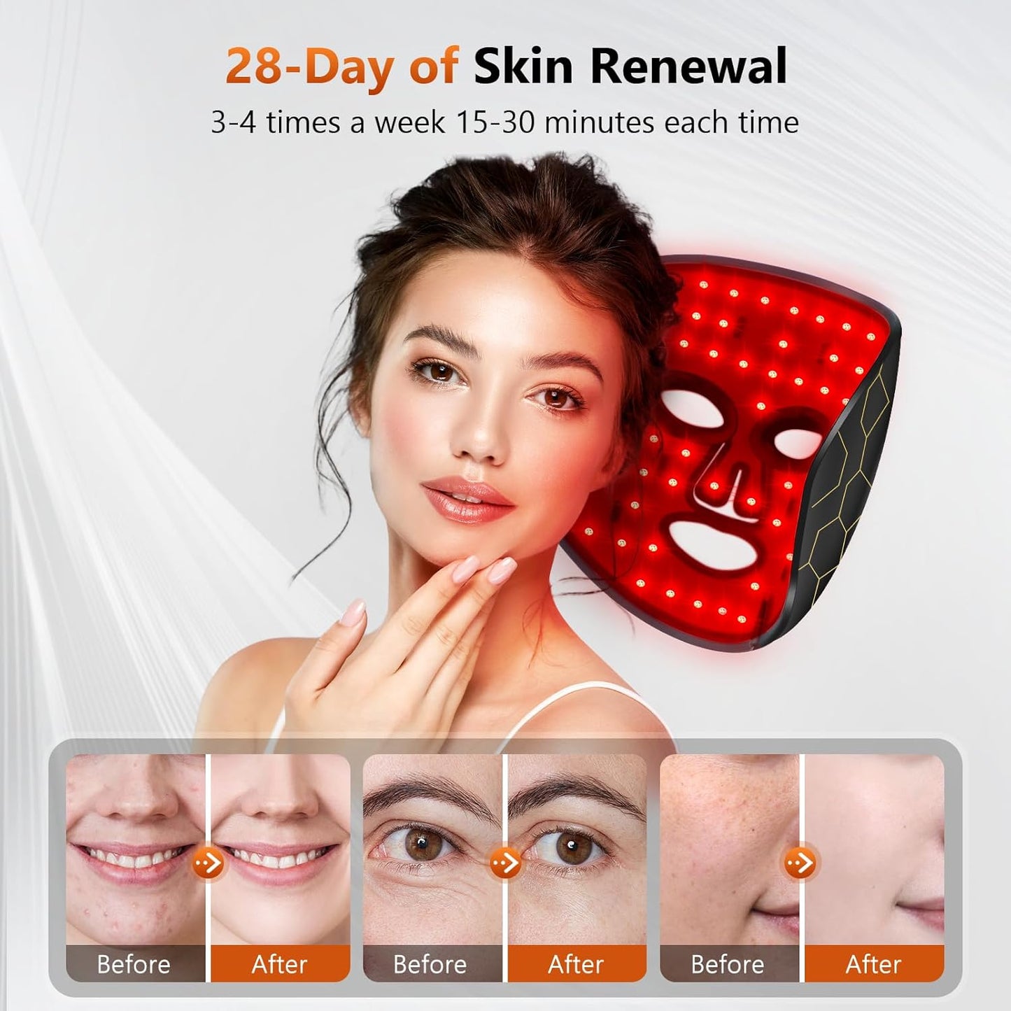 LED Fcae Mask Light Therapy, 8 Modes 288 Beads Red Light Therapy for Face, Portable Remote Timer, 630nm & 850nm Infrared Therapy Mask for Anti-Aging, Skin Rejuvenation at Home