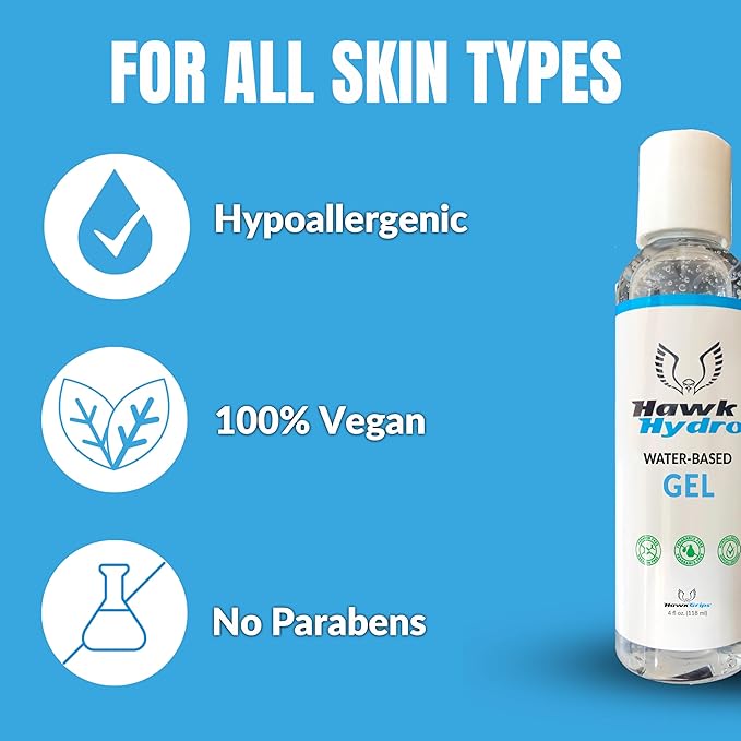 HawkHydro 4oz Water-Based Massage Emollient Gel, Professional Muscle Scraping Gel, Skin Emollient, Deep Tissue, Pack of 1
