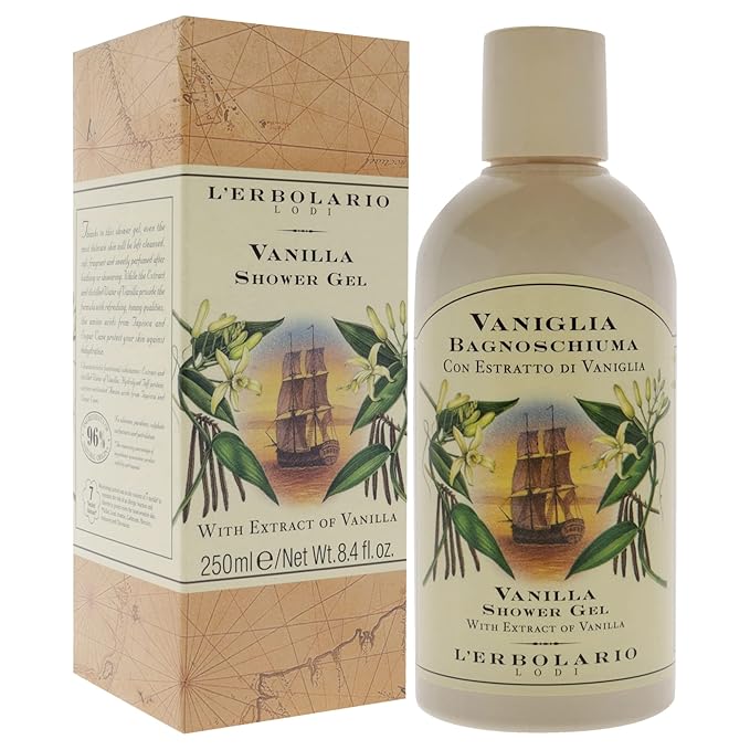 L'Erbolario Vanilla Shower Gel - Body Wash Gently Caresses and Cleanses Your Skin - Perfumed and Relaxing Body Foam - Scented Shower Gel - Refreshing and Invigorating Bath Gel - 8.4 oz