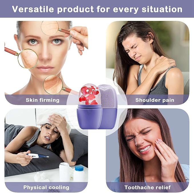 KOGITI Ice Rollers & Mold - Face & Eye Puffiness Relief Massage, Ice Facial Cube (Brush-Purple)