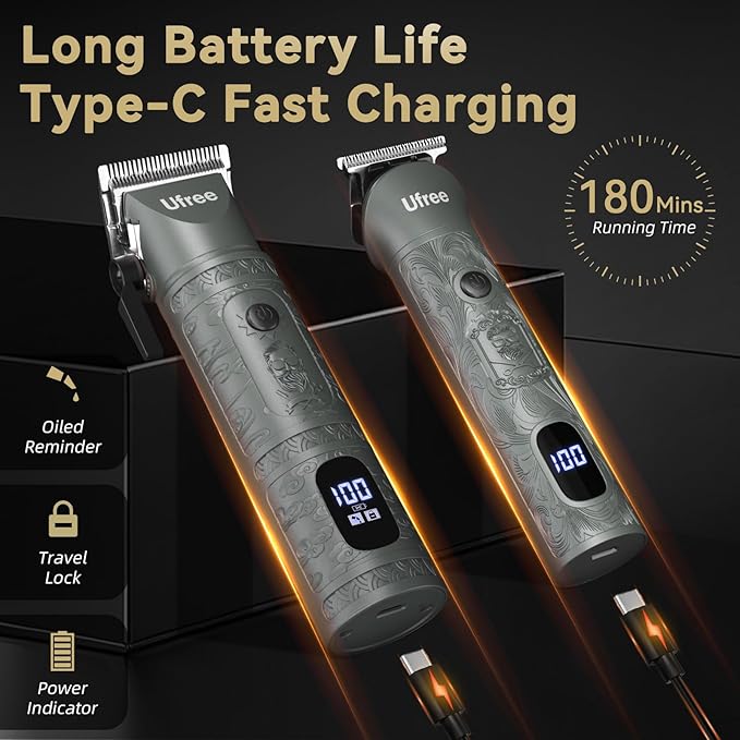 Ufree Beard Trimmer for Men Professional with Hair Clippers, Barber Clippers and Trimmers Set, Electric Razor Shavers for Men, Cordless Mens Grooming Kit for Nose, Ear, Face, Hair, Gifts
