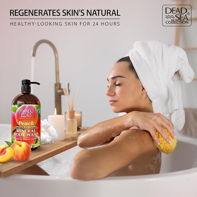 Dead Sea Collection Peach Body Wash for Women and Men - with Pure Dead Sea Minerals and Peach Extract - Cleanses and Moisturizes Skin - Pack of 2 (67.6 fl. oz)