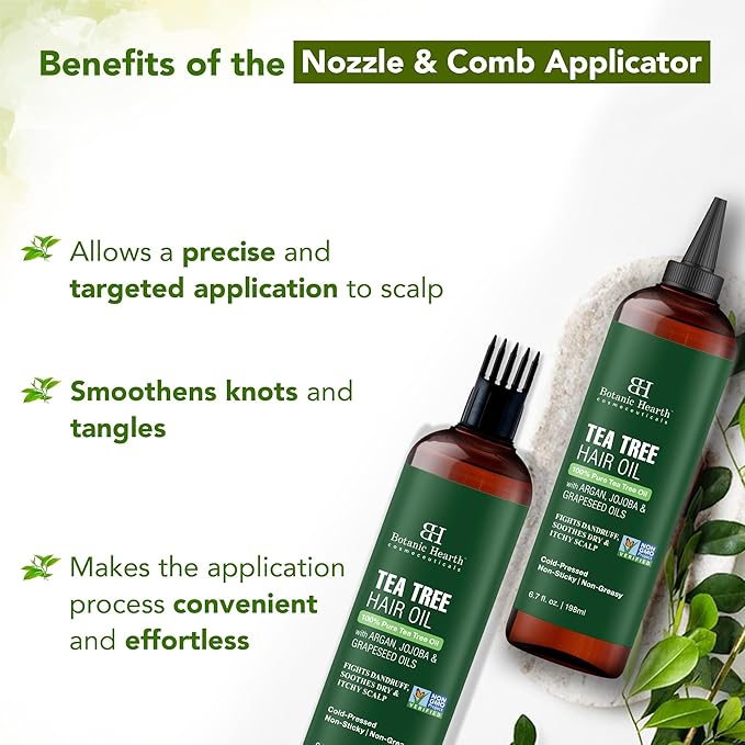 Botanic Hearth Tea Tree Oil For Hair (6.7 Fl Oz) | With Jojoba & Grapeseed Oils | Soothes Itchy Scalp & Fights Dandruff | Non Gmo Verified - Hair Tonic