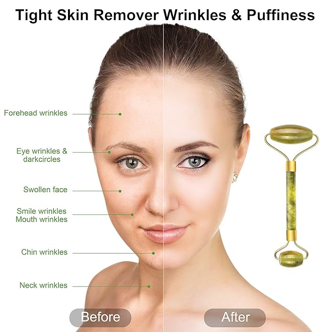 6 in 1 Ice Roller & Jade Roller and Gua Sha Set, Facial Massage Kits, Facial Roller Kit with Gua Sha Tool and Silicone Brush, Anti-Aging Jade Stone Massager for Face, Eyes, Neck Massage