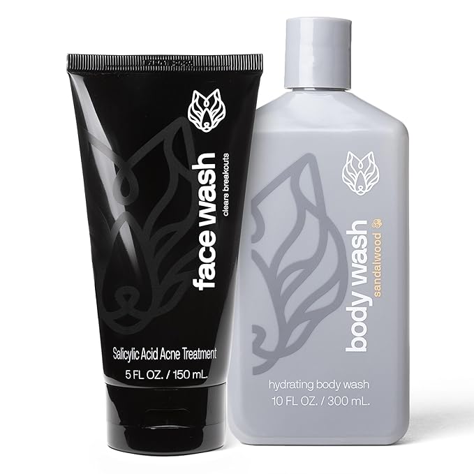 Black Wolf Moisturizing Body Wash & Charcoal Face Wash Set for Men - Daily Grooming & Hygiene Essentials for Mens Skin Care