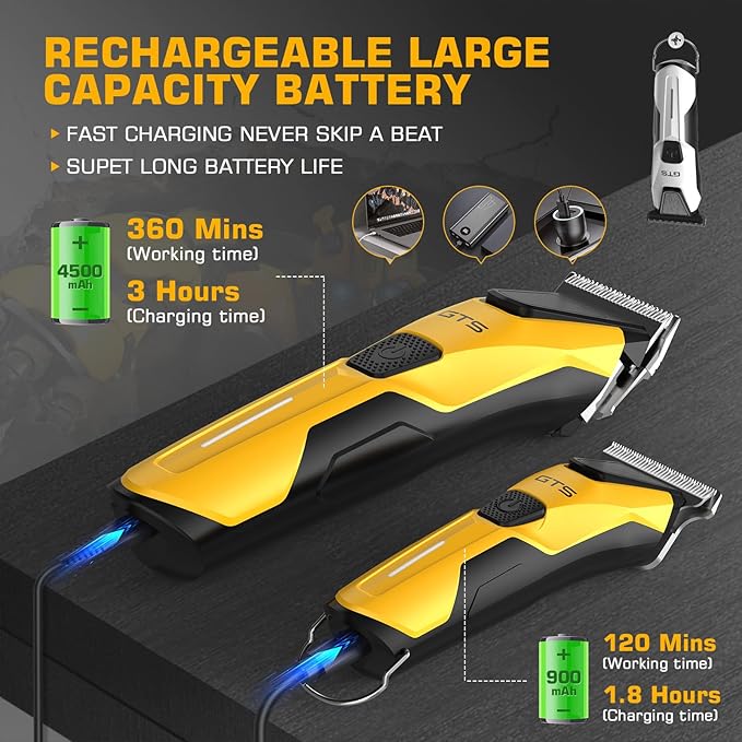 Professional Hair Clippers for Men, Professional Barber Clippers and Trimmer Set, Mens Cordless Hair Clipper for Barbers Haircut Kit Fade Yellow