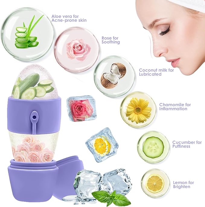 Ice Roller for Face and Eye Massager for Face, Eyes and Neck Naturally Conditioning and Skin Care,De-Puff Eye Bags,Reduce Migraine Pain,Reusable Massage Silicone Ice Mold (Purple)