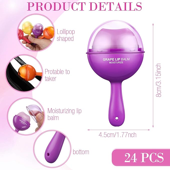 24 Pcs Lollipop Lip Balm Bulk