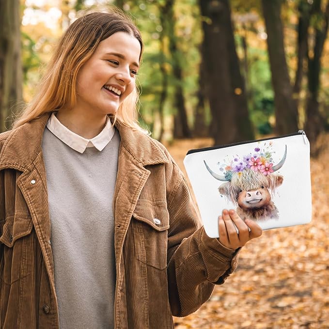 Western cosmetic bag highland cow