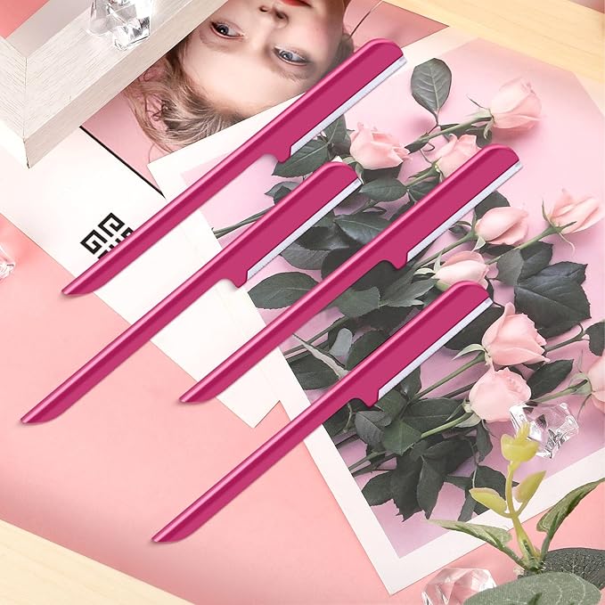 10 Pieces Women's Facial Razor Eyebrow Shaver Razor Brow Shaper Eyebrow Trimmer Dermaplaner Shaping Tool with Cover (Rose Red)