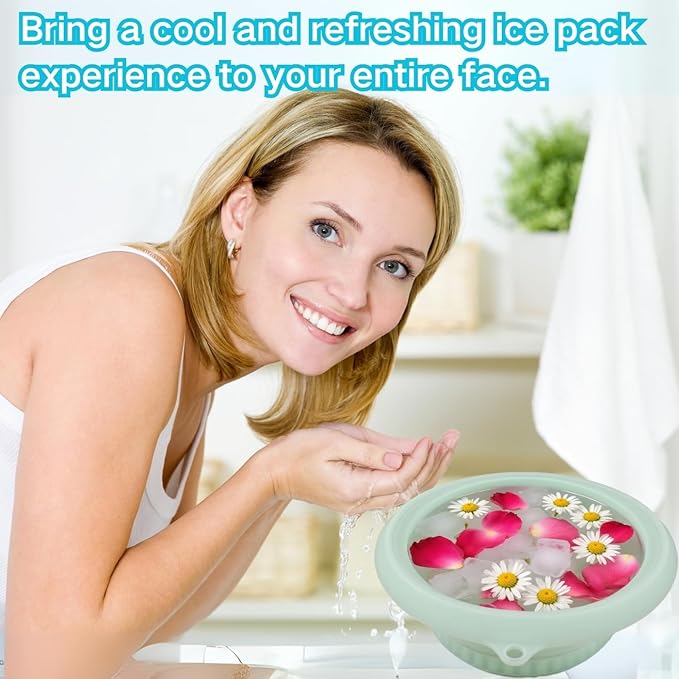 Face Bowl for Ice with Built-In Ice Tray, Silicone Facial Ice Bath Bowl for Shrinking Pores, Ice Face Bowl for Boosting Circulation for Men & Women, Skin Tightening, Easy Storage and Carrying，Green