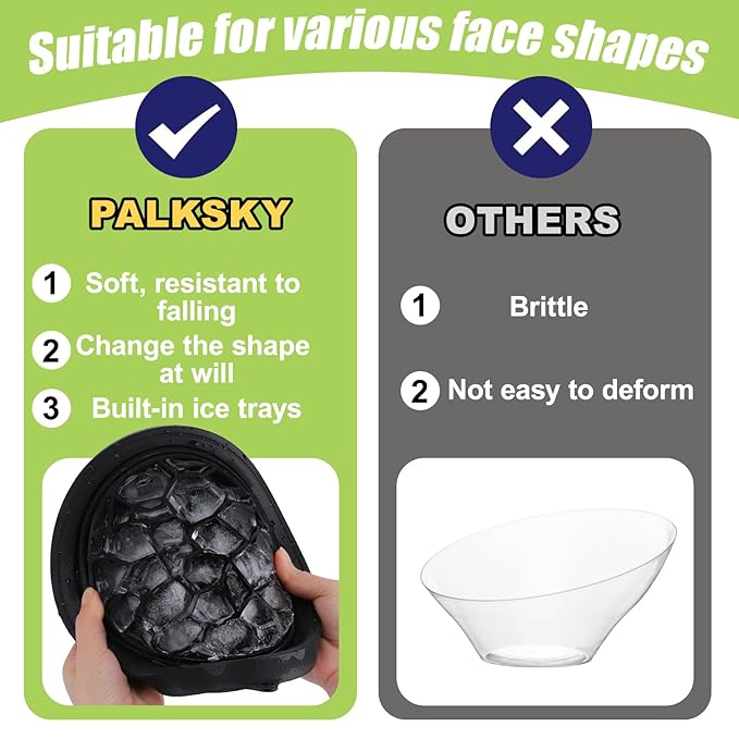 Palksky Face Bowl for Ice with Built-in Icetray, Collapsible Silicone Face Ice Bath Bowl, Facial Plunge Bowl for Skin Tightening, Acne Relief, Black