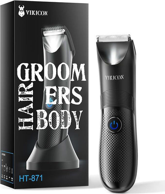 VIKICON Manscape Trimmer for Men - No Nicks Electric Razor-Shaver for Balls/Pubic/Groin/Legs/Chest Hair Removal w/Light & Ceramic Blade, IPX7 Waterproof Body Groomer USB-C Charging, Gifts for Him Dad