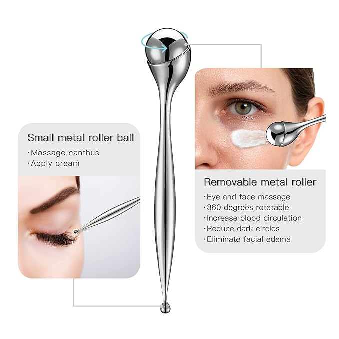 LISAPACK Metal Eye Cream Roller Wand, Face Massage, Facial Massager for Applicator, Reduce Puffiness