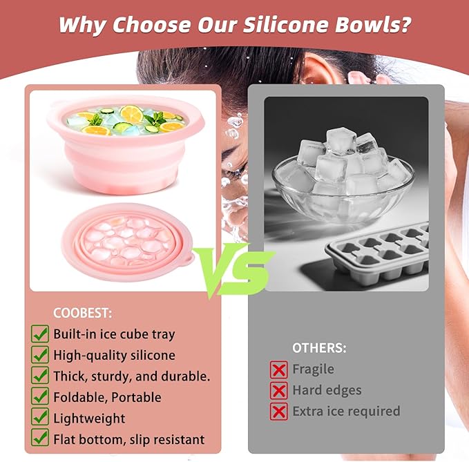 Face Bowl for Ice with Built-In Icetray, Silicone Ice Facial Foldable Washbasin,Ice Bath for Face,Facial Plunge Bowl, Face Icebath at Home, Pink