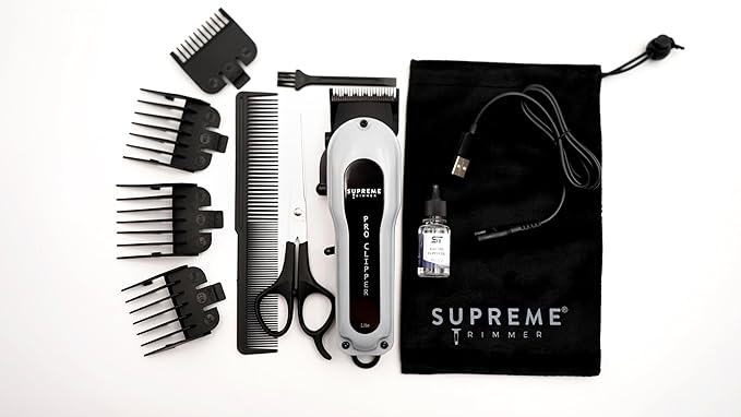 Supreme Trimmer Pro Clipper Lite | 210 Min Run Time Professional Hair Cutting Tool Set + Hair Comb, Scissors & Fade Blade | STC5000