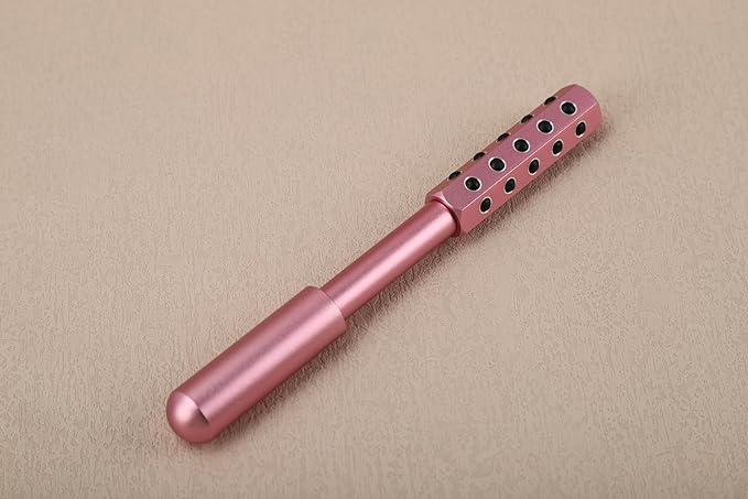 30-Stone Facial Roller - Cooling Face & Neck Massager Tool for Skin Rejuvenation | 360° Contouring with Germanium Stones & Aircraft Aluminum | Portable 7.6" Beauty Roller - Pink