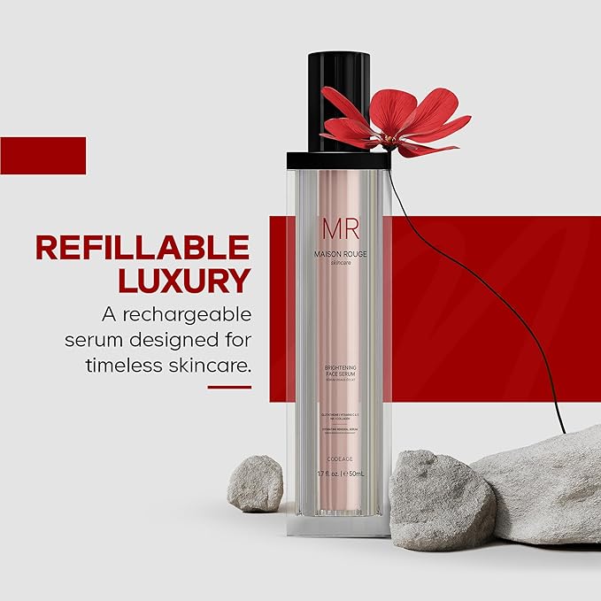 Maison Rouge Brightening Face Serum by Codeage - Glutathione Serum, Vitamin C, E, Hyaluronic Acid, Collagen - Radiance Enhancing - Parabens and Sulfates-Free - Refillable - All Skin Types - 1.7 fl oz