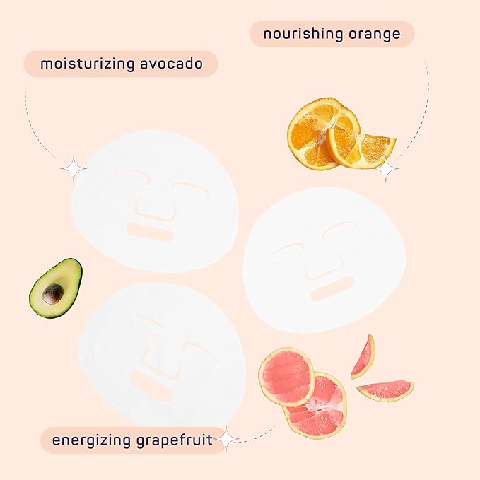 SpaLife Beauty Fruit Facial Sheet Masks 24 Pack – Face Masks Skincare Set – Hydrating Face Masks – 6 Natural Fruit Extract Formulas – Orange, Grapefruit, Coconut, Cherry, Avocado, Cucumber