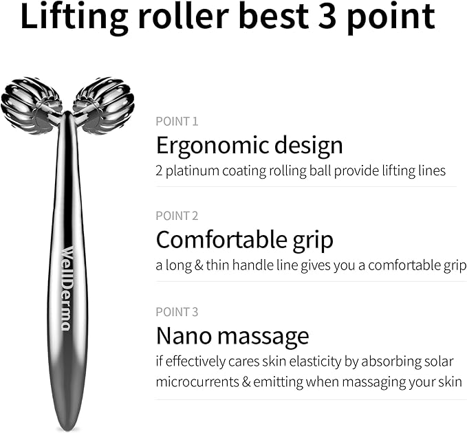 WellDerma Face Lifting Dark Silver Roller Ergonomic Lifting and V-Lines Massage Roller