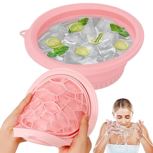 Palksky Face Ice Bath Bowl with Built-in Icetray, Silicone ICES Facial Bowls Collapsible Washbasin, Facial Plunge Bowl, Face Icebath at Home for Skin Tightening, Acne Relief, (Bright Pink
