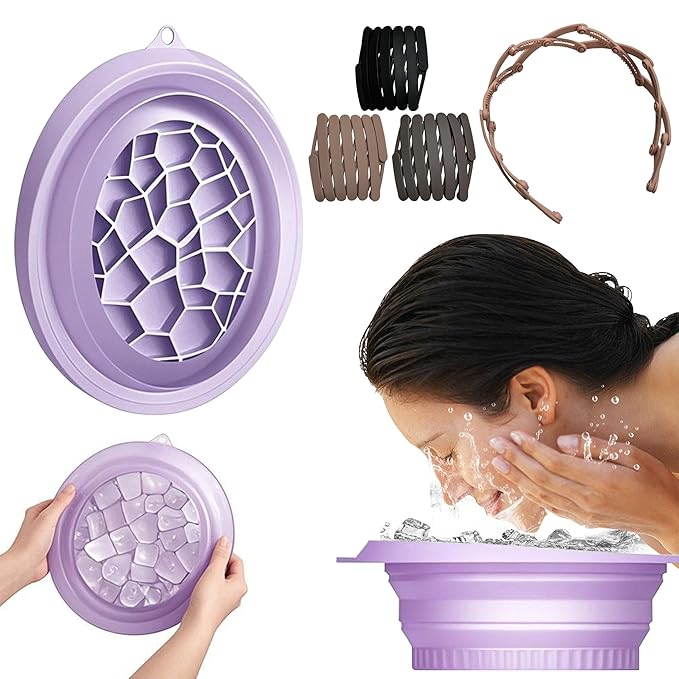 Facial Ice Bath Bowl with Built-In Ice Tray – Collapsible Cold Plunge Bowl, Portable Face Ice Therapy for Puffiness Reduction & Glowing Skin (Purple)