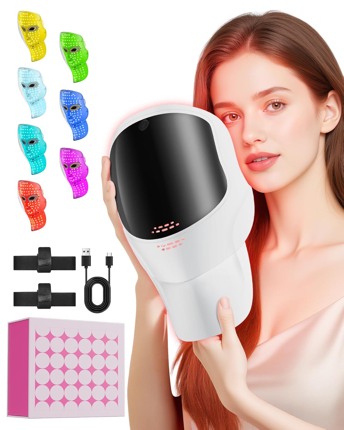 FOLOKE Red Light Therapy Mask for Face & Neck, LED Face Light Therapy,USB C Rechargeable,Infrared Mask for Home Working Travel Yoga