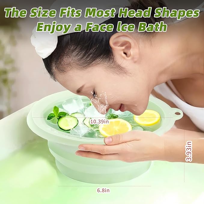 Face Bowl for Ice with Built-in Icetray, Silicone Ice Facial Folding Washbasin, Facial Plunge Bowl, Face Icebath at Home (Green)
