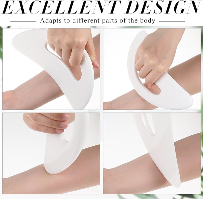BBTO 2 Pcs Body Gua Sha Tool Large Resin Scraping Tools with Handle for Back, Neck, Face, Leg - Lymphatic Drainage, Cellulite Removal, Muscle Relief (White)